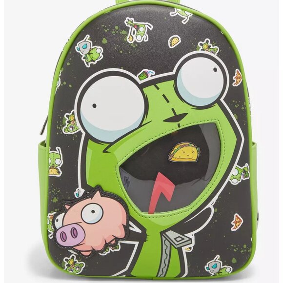Invader Zim: Gir with Tacos & Piggy Mini Backpack with pin display window *NWT* main image 6